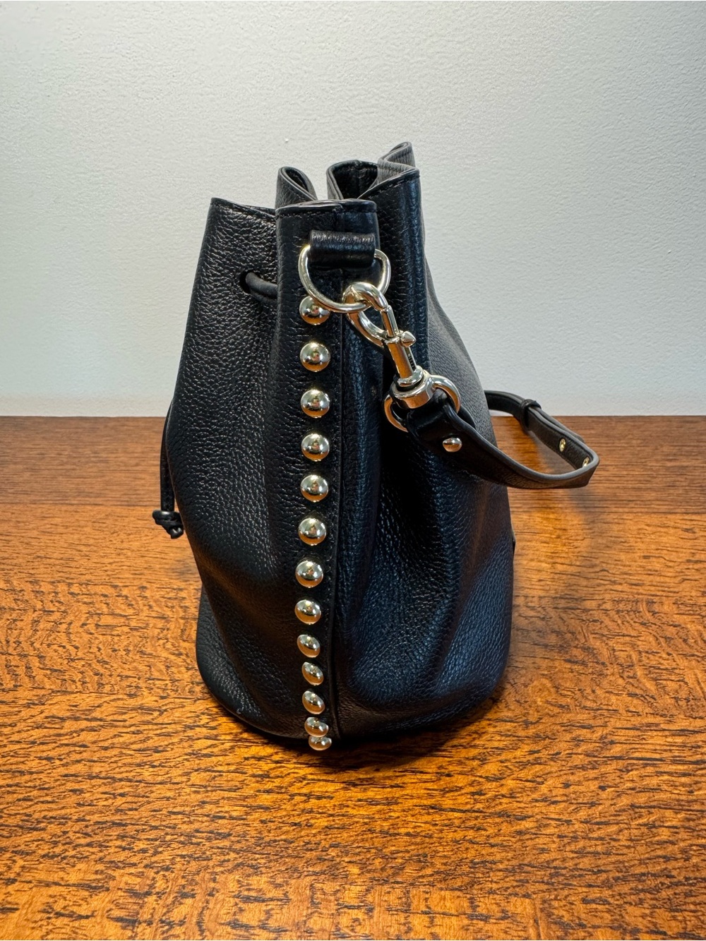 Rebecca Minkoff Black Pebbled Leather Drawstring Bucket Bag - Picture 4 of 9